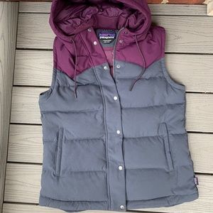 Patagonia Bivy Hooded Vest Smolder Blue Deep Plum, Size Large